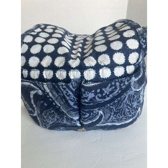 Vera Bradley Large Quilted Blue White Floral Fabric Crossbody Purse Saddle Bag - Picture 7 of 11
